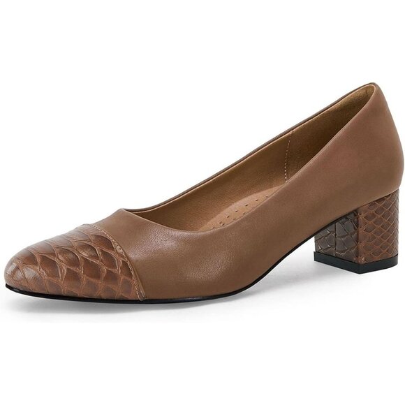 Womens Size 7.5 Shoes Low Block Heel Faux Leather Snakeskin Closed Toe Slip-On - Picture 1 of 10